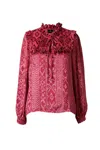 Emily Lovelock Women's Daisy Devore Blouse In Crimson In Pink