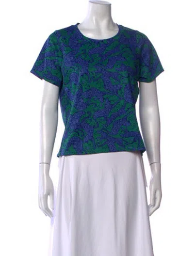 Pre-owned Emily Mccarthy Animal Print Crew Neck T-shirt W/ Tags In Blue