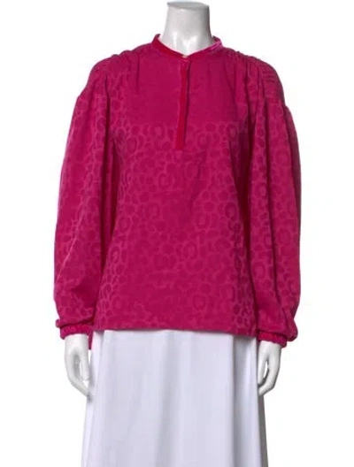 Pre-owned Emily Mccarthy Animal Print Long Sleeve Blouse In Pink