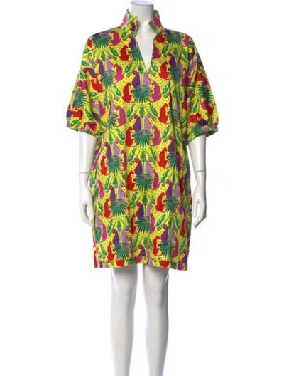 Pre-owned Emily Mccarthy Animal Print Mini Dress W/ Tags In Yellow