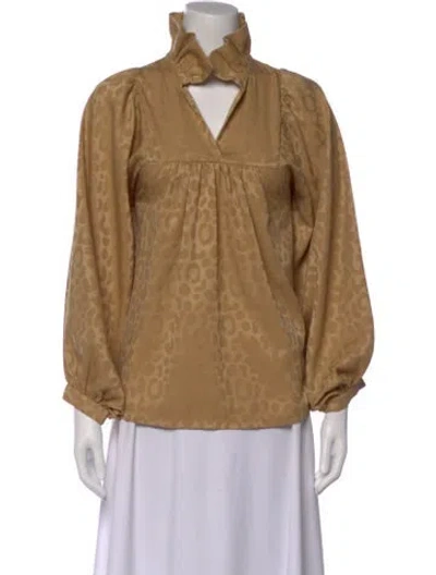 Pre-owned Emily Mccarthy Animal Print V-neck Blouse