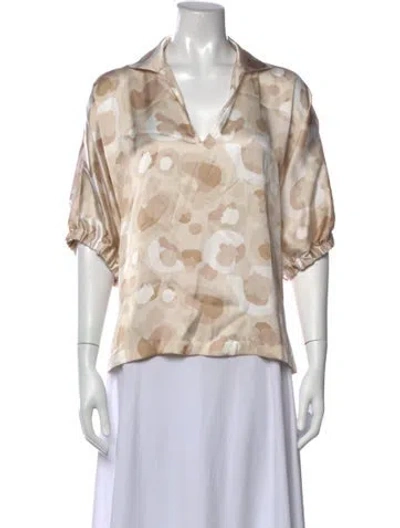 Pre-owned Emily Mccarthy Animal Print V-neck Top In Neutrals
