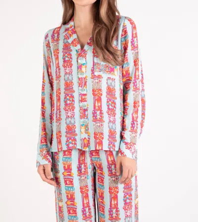 Emily Mccarthy Austin Button Down Top In Iconic Iris In Multi