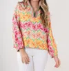 Emily Mccarthy Azalea Poppy Pop-over Top In Orange Multicolor In Multi