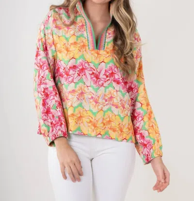 EMILY MCCARTHY AZALEA POPPY POP-OVER TOP IN ORANGE MULTICOLOR