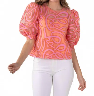 Emily Mccarthy Bella Puff Sleeve Top In Joy Coral In Pink