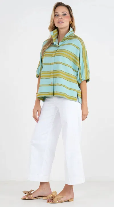 Emily Mccarthy Bonny Button Front Top In Fringe Stripe In Animal Print