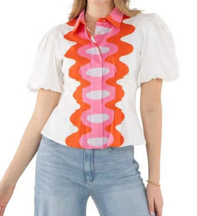 Emily Mccarthy Britt Short Puff Sleeve Top In Rosa In Multi