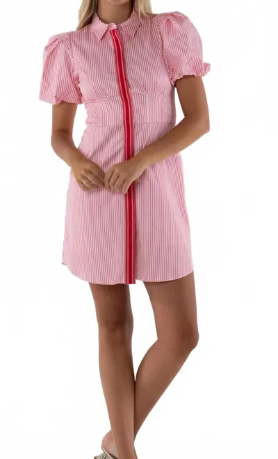 Emily Mccarthy Britt Stripe Mini Dress In Pink Carnation