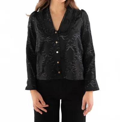 Emily Mccarthy Cameron Pleated Cuff Top In Black Bow Lattice