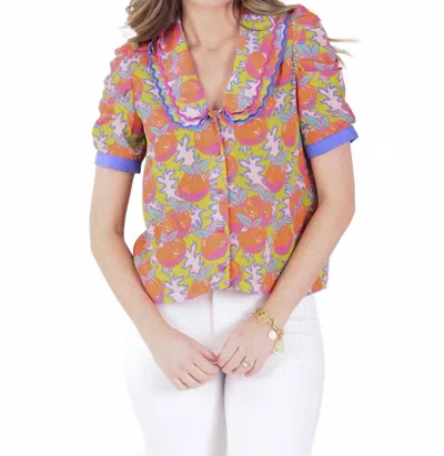 EMILY MCCARTHY CAMERON RUCHED SLEEVES TOP IN CITRUS GROVE