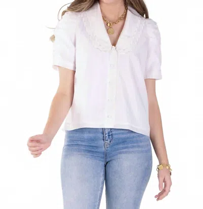 Emily Mccarthy Cameron Scalloped Collar Top In White Taffeta