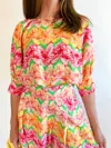 Emily Mccarthy Celeste Crop Blouse In Azalea In Multi