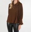 Emily Mccarthy Charlotte Ruffle Stand Collar Top In Black Gold In Black