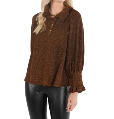 Emily Mccarthy Charlotte Ruffle Stand Collar Top In Black Gold In Brown