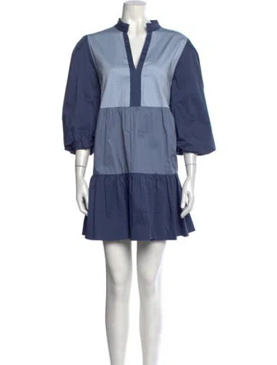 Pre-owned Emily Mccarthy Colorblock Pattern Mini Dress In Blue