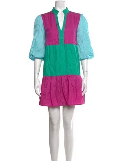 Pre-owned Emily Mccarthy Colorblock Pattern Mini Dress In Pink