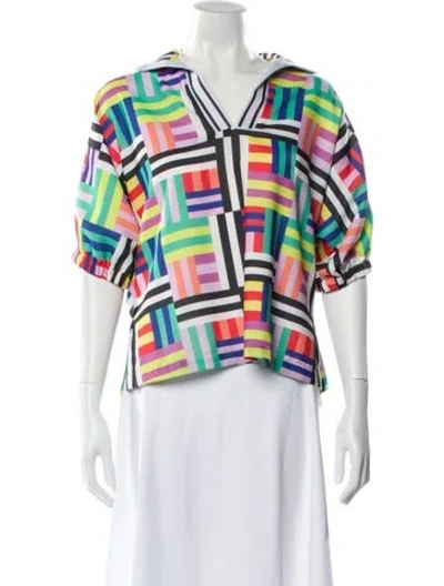 Pre-owned Emily Mccarthy Colorblock Pattern V-neck Blouse In Multi