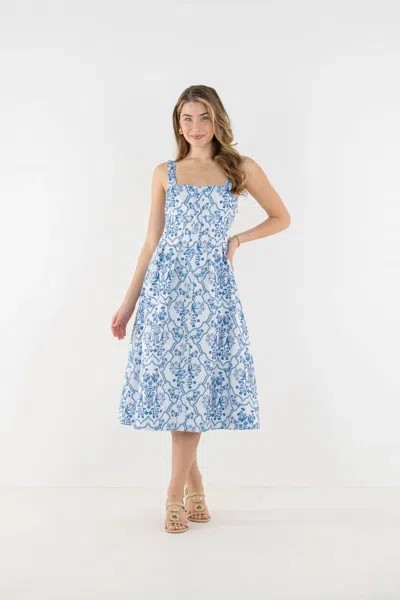 Emily Mccarthy Constance Midi Dress In Royal Tapestry In Blue