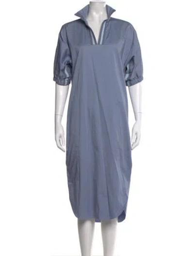 Pre-owned Emily Mccarthy Cowl Neck Midi Length Dress In Blue