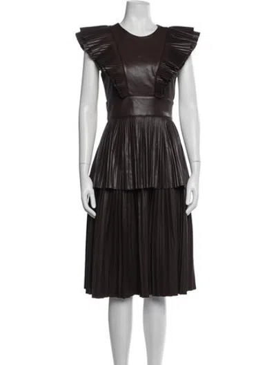 Pre-owned Emily Mccarthy Crew Neck Midi Length Dress In Brown