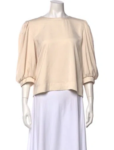 Pre-owned Emily Mccarthy Crew Neck Three-quarter Sleeve Blouse In Neutral