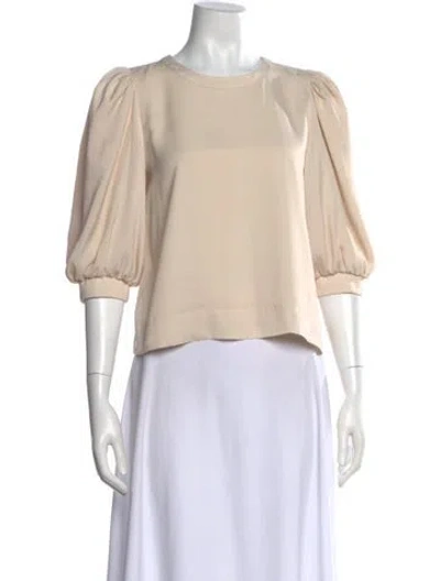 Pre-owned Emily Mccarthy Crew Neck Three-quarter Sleeve Blouse W/ Tags In Neutral