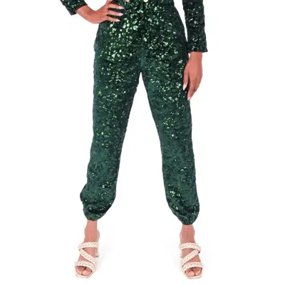 Emily Mccarthy Downtown Jogger In Green Sequin Cheetah