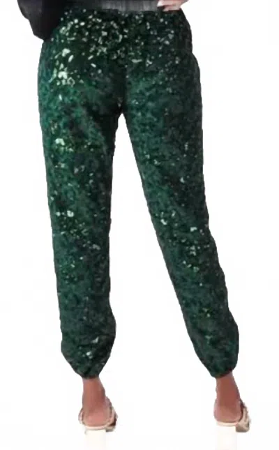 Emily Mccarthy Downtown Jogger In Green Sequin Cheetah In Multi