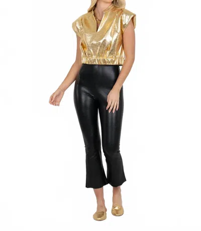Emily Mccarthy Vegan Leather Evie Top In Gold Vegan Leather In Multi