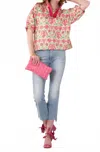 Emily Mccarthy Poppy Dolman Sleeves Top In Floral Garden Cheetah In Multi