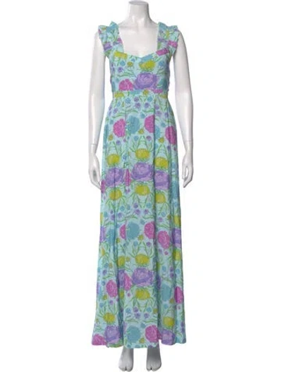 Pre-owned Emily Mccarthy Floral Print Long Dress In Multi
