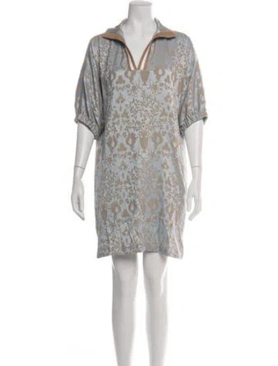 Pre-owned Emily Mccarthy Floral Print Mini Dress In Blue
