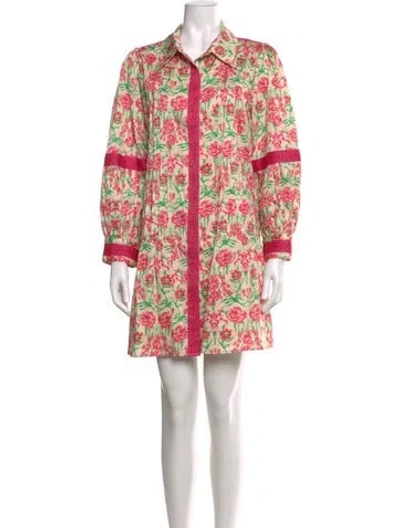 Pre-owned Emily Mccarthy Floral Print Mini Dress In Pink