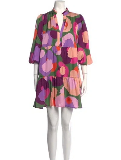 Pre-owned Emily Mccarthy Floral Print Mini Dress In Purple