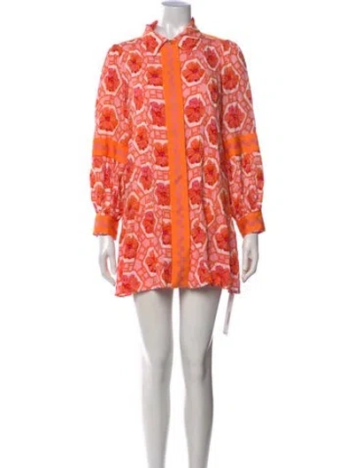 Pre-owned Emily Mccarthy Floral Print Mini Dress W/ Tags In Orange