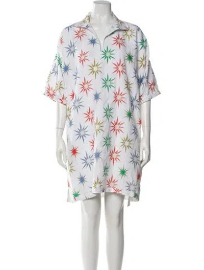Pre-owned Emily Mccarthy Floral Print Mini Dress In White