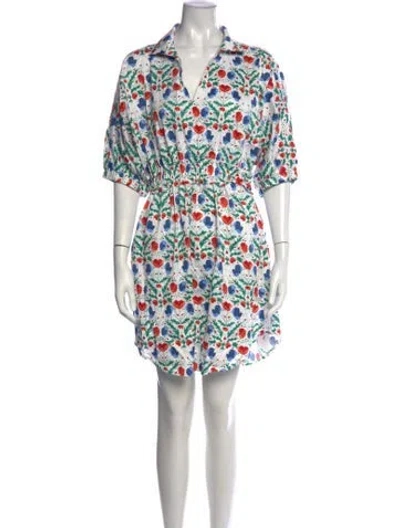 Pre-owned Emily Mccarthy Floral Print Mini Dress In White