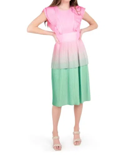 Emily Mccarthy Flutter Sleeve Chloe Midi Dress In Guava Pink/green In Multi