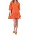 Emily Mccarthy Frankie Dress In Coral Crinkle Rayon In Orange