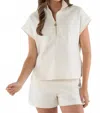 Emily Mccarthy Poppy Pullover Top In Sandshell Vegan Leather In Multi