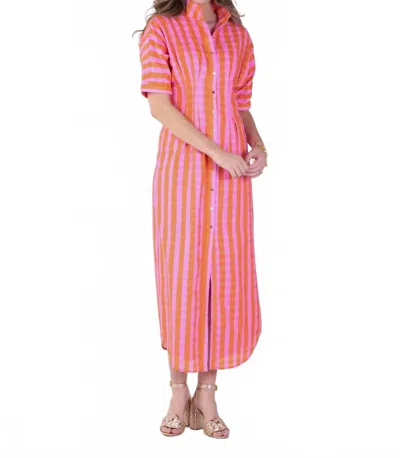 Emily Mccarthy Georgia Maxi Dress In Coral Pink Stripe In Multi