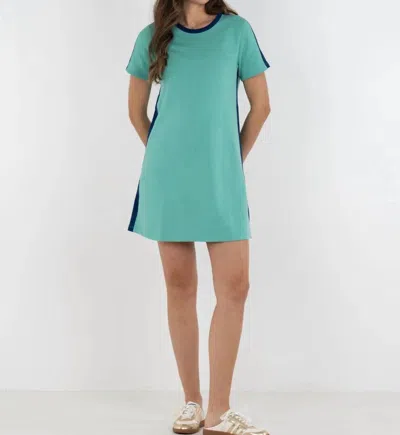 Emily Mccarthy Go Go French Terry Dress In Aqua/navy In Blue