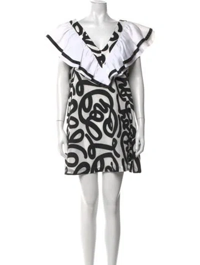 Pre-owned Emily Mccarthy Graphic Print Mini Dress In Black
