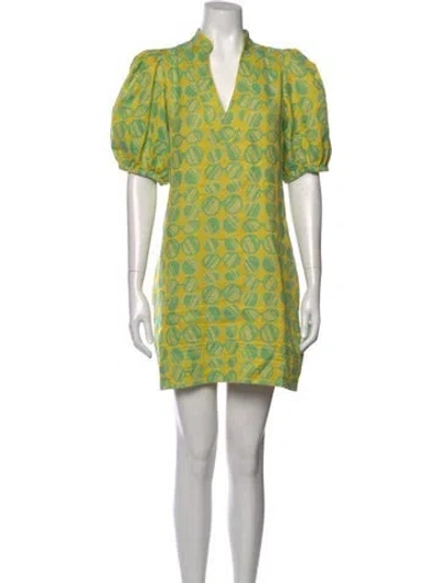 Pre-owned Emily Mccarthy Graphic Print Mini Dress In Green