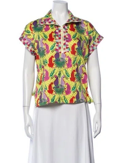Pre-owned Emily Mccarthy Graphic Print Short Sleeve Top W/ Tags In White