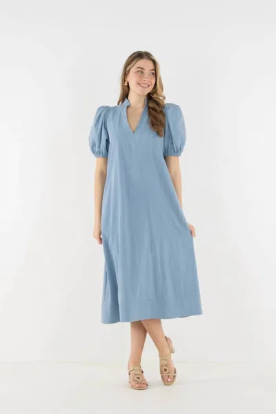 Emily Mccarthy Hampton Midi Dress In Denim In Blue