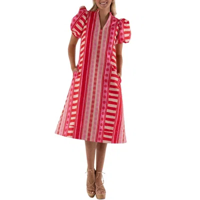 Emily Mccarthy Hampton Midi Dress In Peach Jubilee Jacquard In Multi