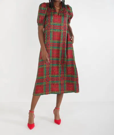 Emily Mccarthy Hampton Midi Dress In Tartan Cheetah In Multi