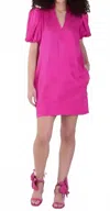Emily Mccarthy Hampton V Neck Mini Dress In Very Berry In Pink